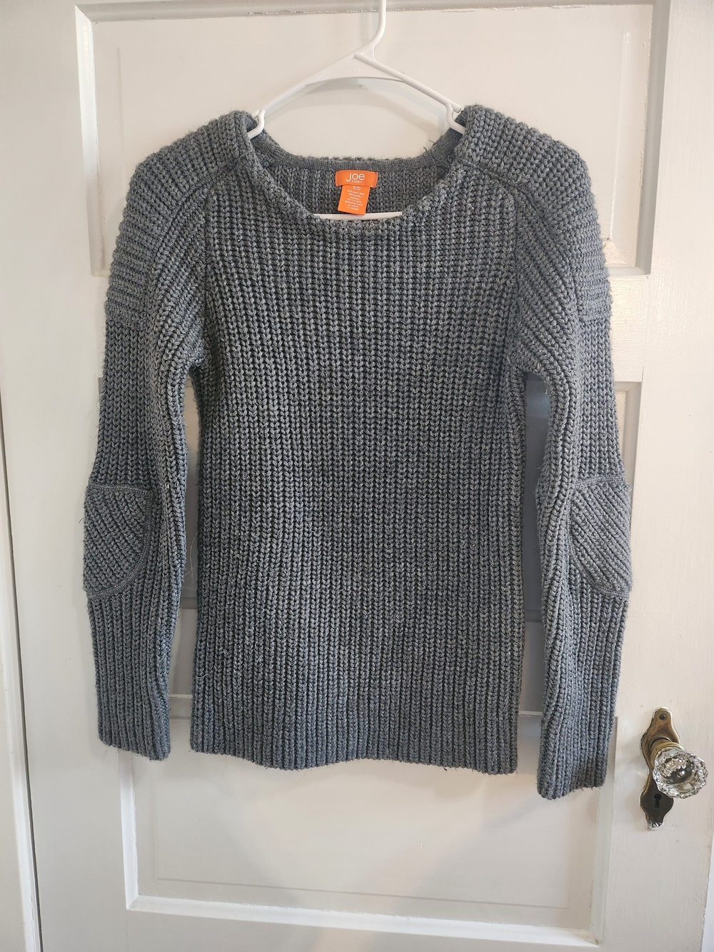 Joe Fresh Gray Chunky Crewneck Sweater with Elbow Patches